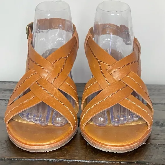 Patricia Nash Ornelia Sandals NEW Brown Leather Block Heel Criss Cross Size 9.5