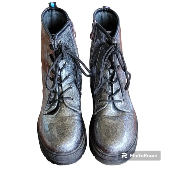 Patrizia Poweress Chunky Platform Gunmetal Metallic Combat Boots EU 36/US 6