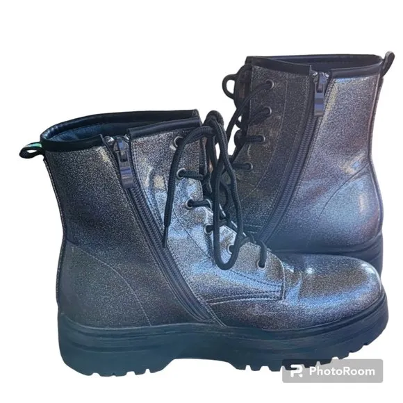 Patrizia Poweress Chunky Platform Gunmetal Metallic Combat Boots EU 36/US 6