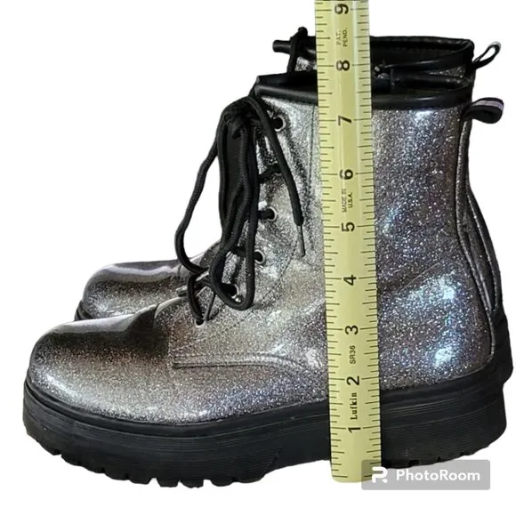 Patrizia Poweress Chunky Platform Gunmetal Metallic Combat Boots EU 36/US 6
