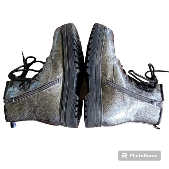 Patrizia Poweress Chunky Platform Gunmetal Metallic Combat Boots EU 36/US 6