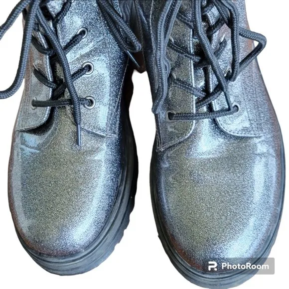 Patrizia Poweress Chunky Platform Gunmetal Metallic Combat Boots EU 36/US 6