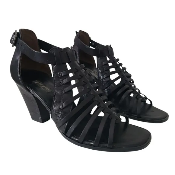 Paul Green Christy Strappy Black Leather Gladiator Sandals Heel UK 5.5/US 8 $338