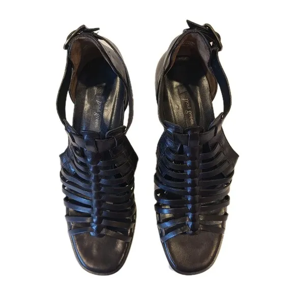 Paul Green Christy Strappy Black Leather Gladiator Sandals Heel UK 5.5/US 8 $338