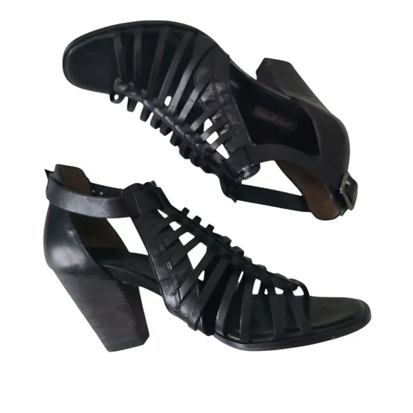 Paul Green Christy Strappy Black Leather Gladiator Sandals Heel UK 5.5/US 8 $338