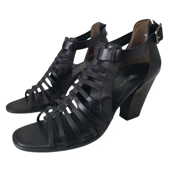Paul Green Christy Strappy Black Leather Gladiator Sandals Heel UK 5.5/US 8 $338