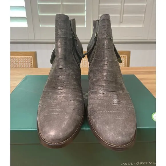Paul Green Malibu Sliced Double Zip Bootie Nubuck Antique Metallic Size 10.5 NIB