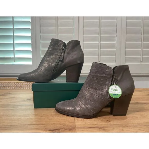 Paul Green Malibu Sliced Double Zip Bootie Nubuck Antique Metallic Size 10.5 NIB