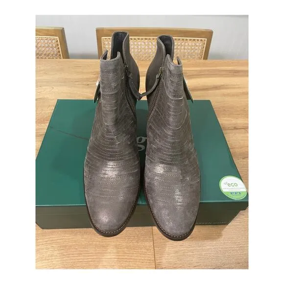 Paul Green Malibu Sliced Double Zip Bootie Nubuck Antique Metallic Size 10.5 NIB