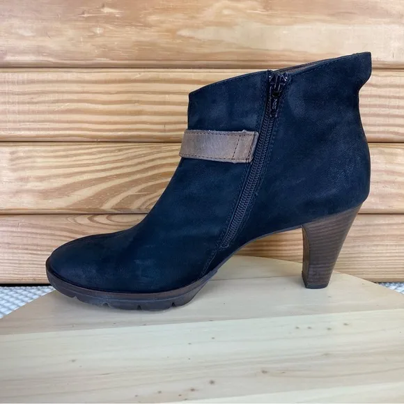 Paul Green Munchen Black Nubuck Leather Side Zip Ankle Boots High Heel Booties