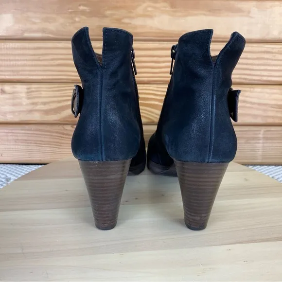 Paul Green Munchen Black Nubuck Leather Side Zip Ankle Boots High Heel Booties