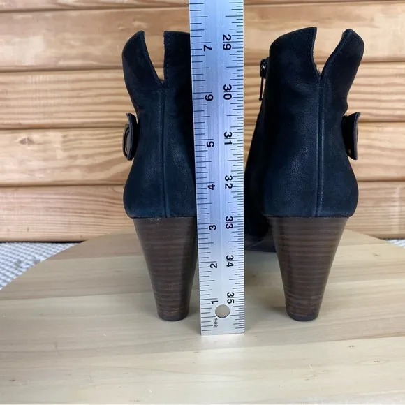 Paul Green Munchen Black Nubuck Leather Side Zip Ankle Boots High Heel Booties