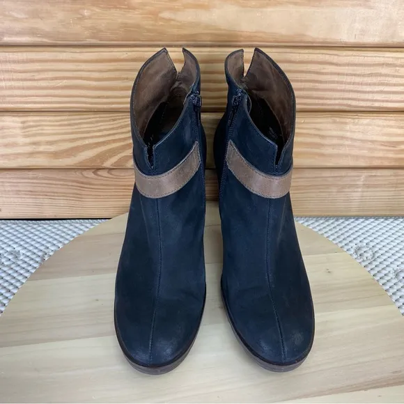 Paul Green Munchen Black Nubuck Leather Side Zip Ankle Boots High Heel Booties
