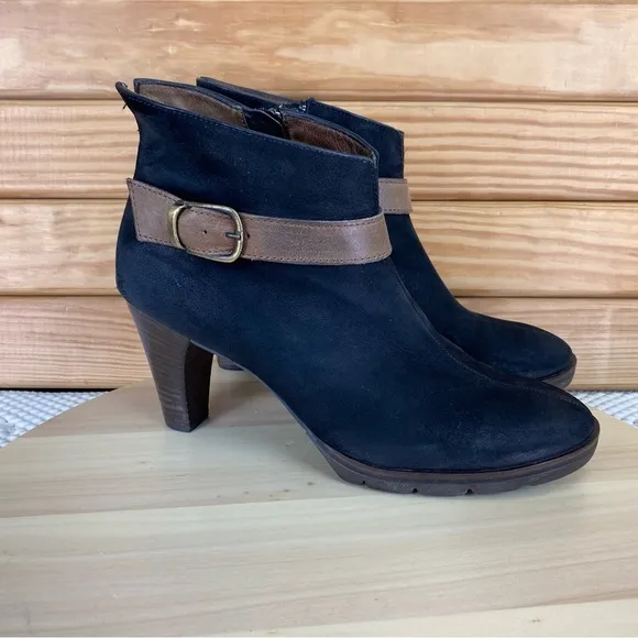 Paul Green Munchen Black Nubuck Leather Side Zip Ankle Boots High Heel Booties