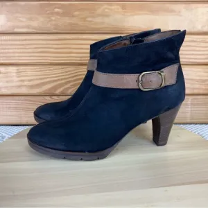 Paul Green Munchen Black Nubuck Leather Side Zip Ankle Boots High Heel Booties