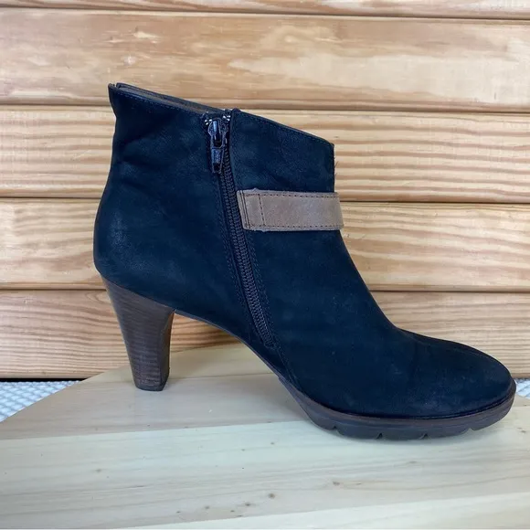 Paul Green Munchen Black Nubuck Leather Side Zip Ankle Boots High Heel Booties