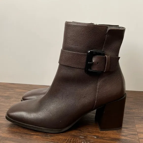 Paul Green Nirvana Pebbled Leather Buckle Detail Chunky Heel Boots AUS 8 US 10.5