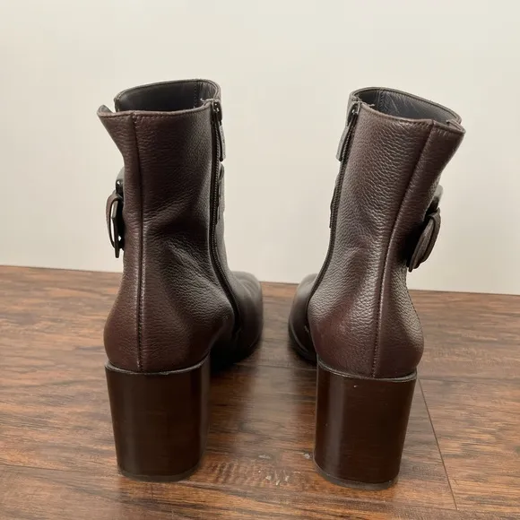 Paul Green Nirvana Pebbled Leather Buckle Detail Chunky Heel Boots AUS 8 US 10.5