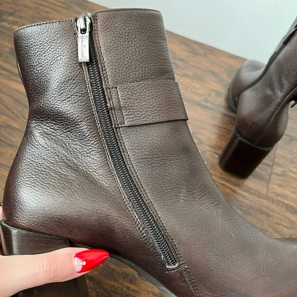 Paul Green Nirvana Pebbled Leather Buckle Detail Chunky Heel Boots AUS 8 US 10.5