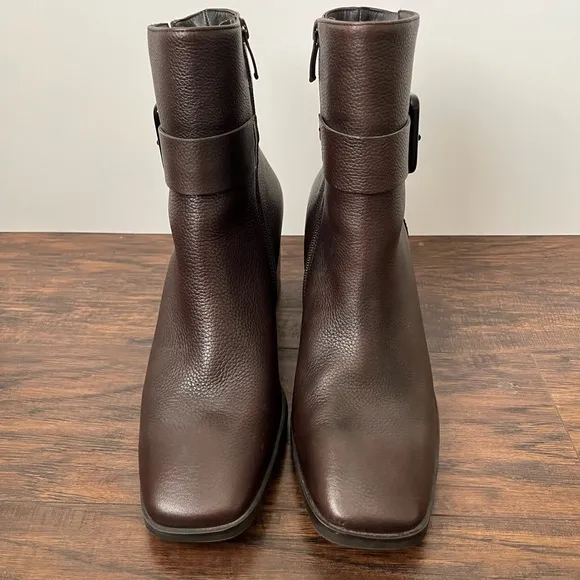 Paul Green Nirvana Pebbled Leather Buckle Detail Chunky Heel Boots AUS 8 US 10.5