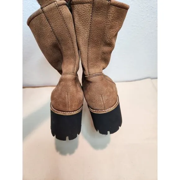 Paul Green Tan Leather Platform Ankle Boots Size 6.5 Made in Austria