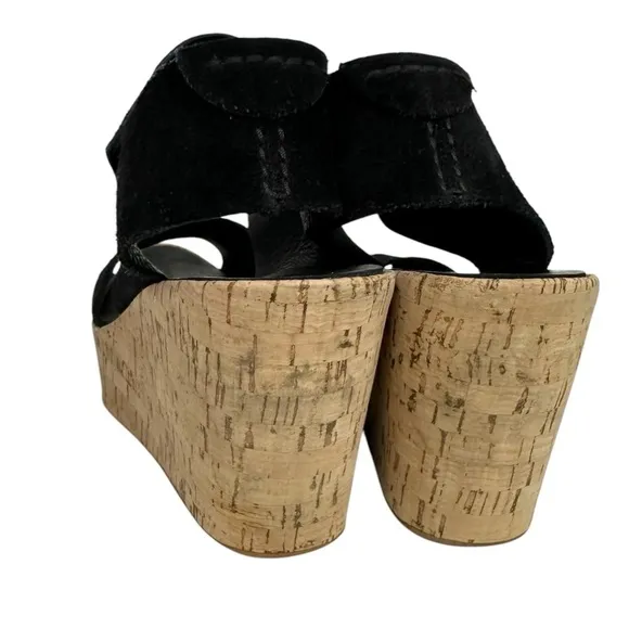 Pedro Garcia Black Suede Wedge Open Toe Sandals