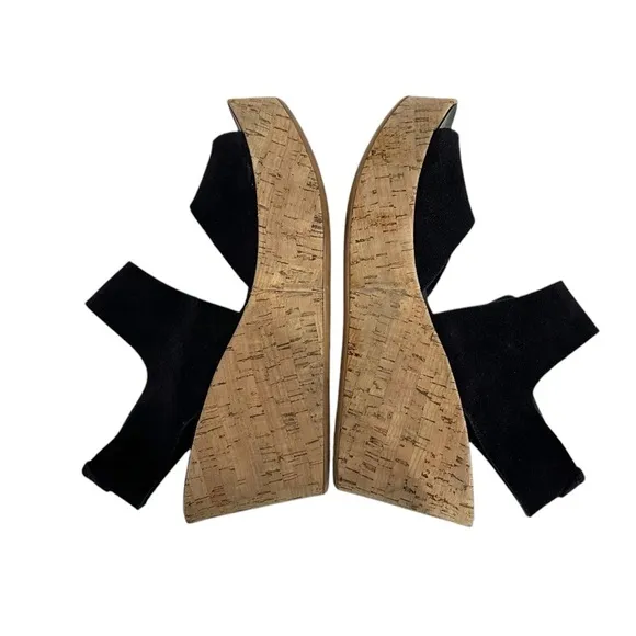 Pedro Garcia Black Suede Wedge Open Toe Sandals