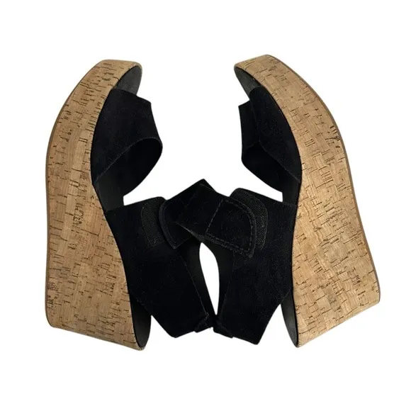 Pedro Garcia Black Suede Wedge Open Toe Sandals