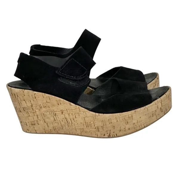 Pedro Garcia Black Suede Wedge Open Toe Sandals