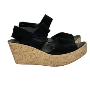Pedro Garcia Black Suede Wedge Open Toe Sandals