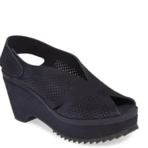 Pedro Garcia Floreal Perforated Slingback Platform Sandals in Navy Size …