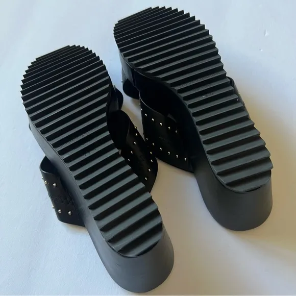 PEDRO GARCIA LEATHER CROSS STRAP PLATFORM WEDGE SANDALS BLACK SIZE 9.5 NWOT