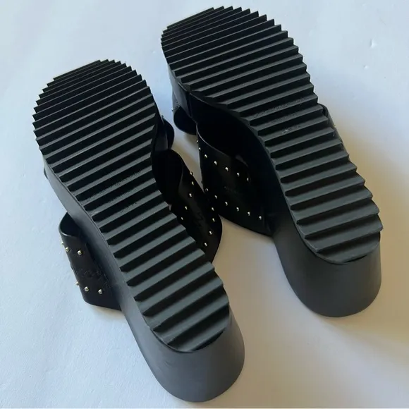PEDRO GARCIA LEATHER CROSS STRAP PLATFORM WEDGE SANDALS BLACK SIZE 9.5 NWOT