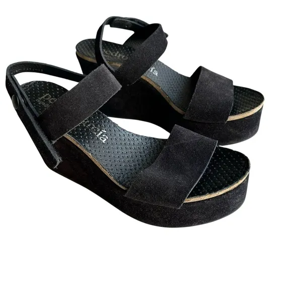 Pedro Garcia Platforms Slingback Sandals Black Suede Leather Sandals Women’s