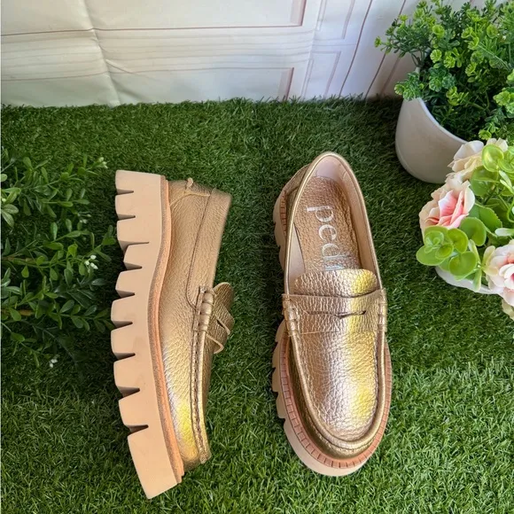 Pedro Garcia Sebas Suede ChunkyPenny Loafers Color Cava Cervo Lame 37.5 US 7.5