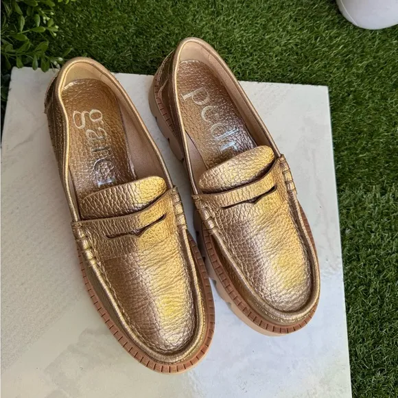 Pedro Garcia Sebas Suede ChunkyPenny Loafers Color Cava Cervo Lame 37.5 US 7.5