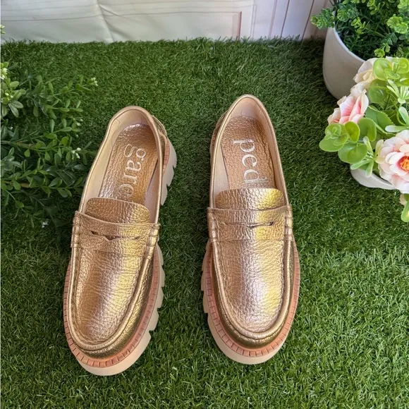 Pedro Garcia Sebas Suede ChunkyPenny Loafers Color Cava Cervo Lame 37.5 US 7.5