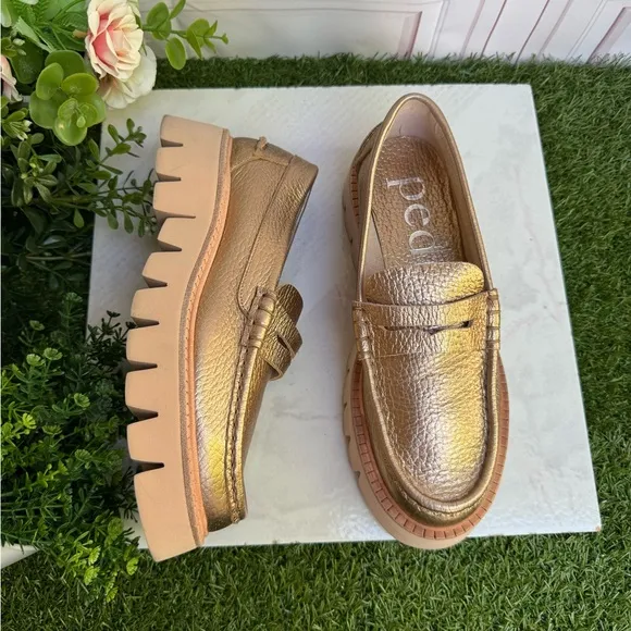 Pedro Garcia Sebas Suede ChunkyPenny Loafers Color Cava Cervo Lame 37.5 US 7.5