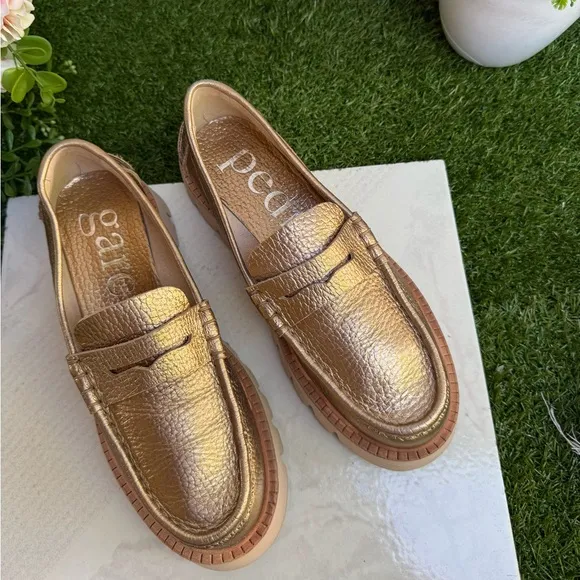 Pedro Garcia Sebas Suede ChunkyPenny Loafers Color Cava Cervo Lame 37.5 US 7.5