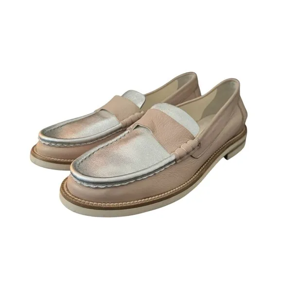 Pedro Garcia Stina Women's Penny Loafers In Buff-Silver, Size 40 WORN ONCE