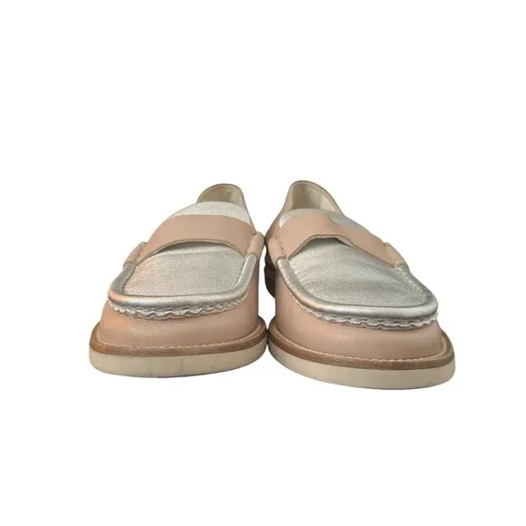Pedro Garcia Stina Women's Penny Loafers In Buff-Silver, Size 40 WORN ONCE