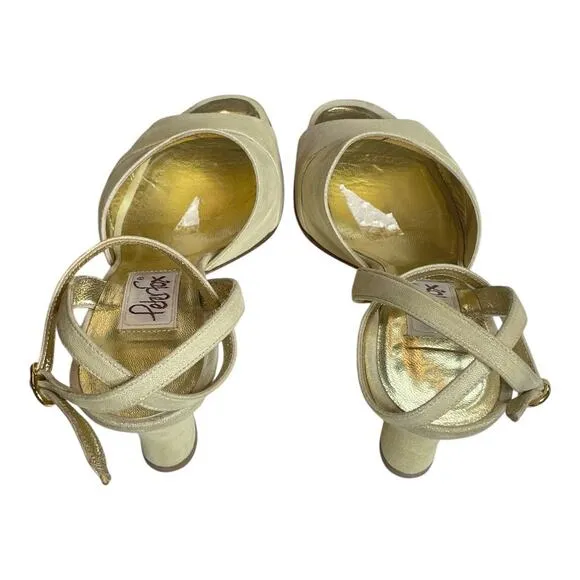 Peter Fox 90s Vintage Ankle Strap Golden Cream Leather Sandals Size 8.5