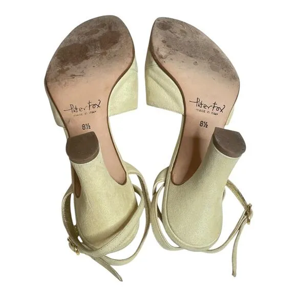 Peter Fox 90s Vintage Ankle Strap Golden Cream Leather Sandals Size 8.5