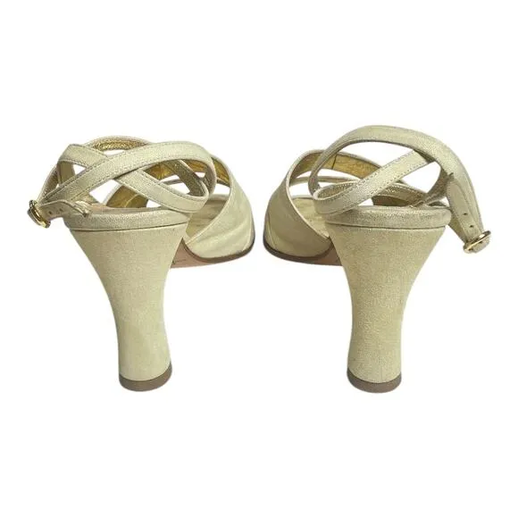 Peter Fox 90s Vintage Ankle Strap Golden Cream Leather Sandals Size 8.5