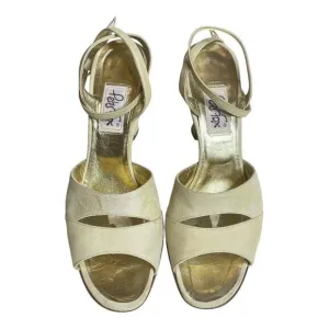 Peter Fox 90s Vintage Ankle Strap Golden Cream Leather Sandals Size 8.5