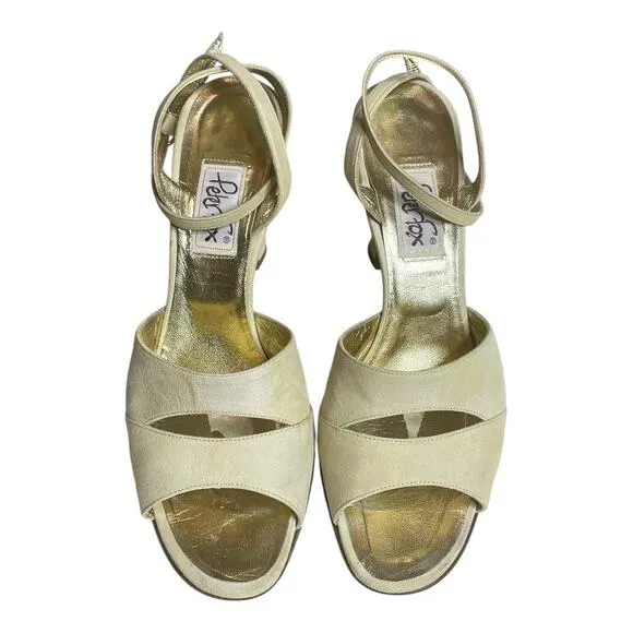 Peter Fox 90s Vintage Ankle Strap Golden Cream Leather Sandals Size 8.5