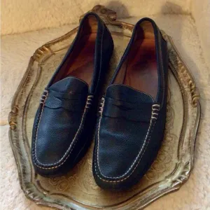 Peter Millar Pebbled Leather Penny Loafers Flats Driving Shoes Navy