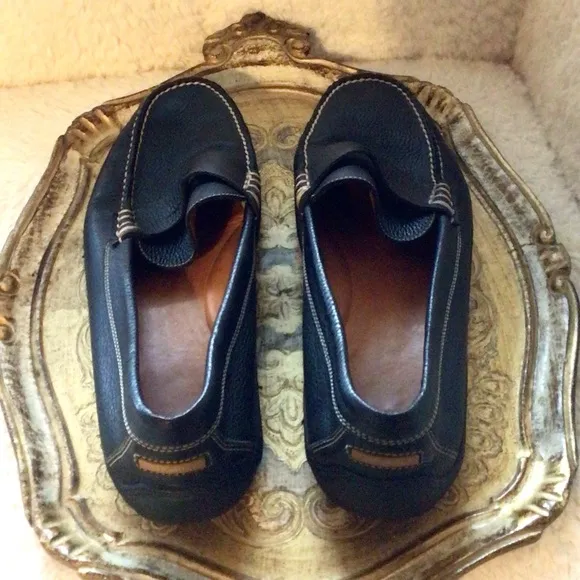 Peter Millar Pebbled Leather Penny Loafers Flats Driving Shoes Navy