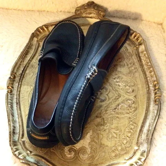 Peter Millar Pebbled Leather Penny Loafers Flats Driving Shoes Navy