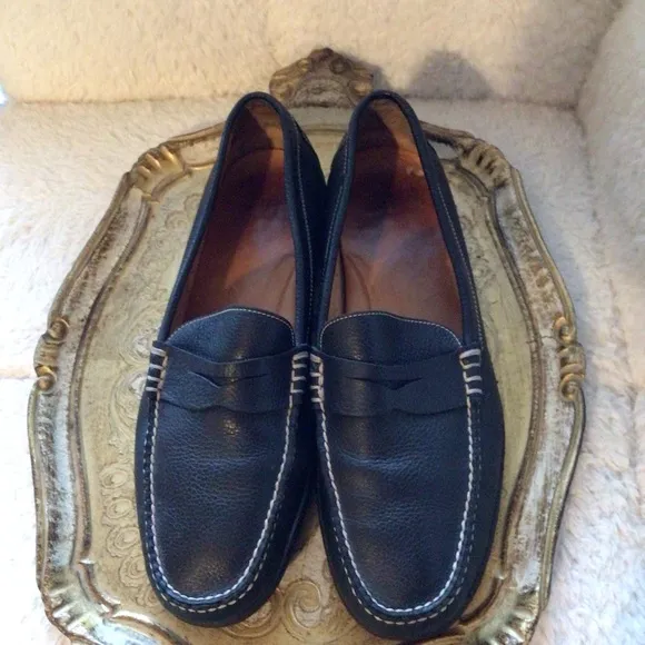 Peter Millar Pebbled Leather Penny Loafers Flats Driving Shoes Navy